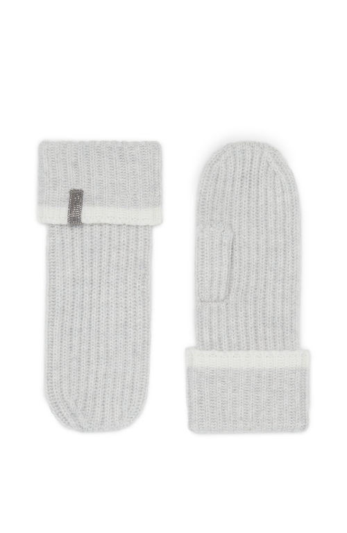 Brunello Cucinelli Knit Mittens With Monili In Fog