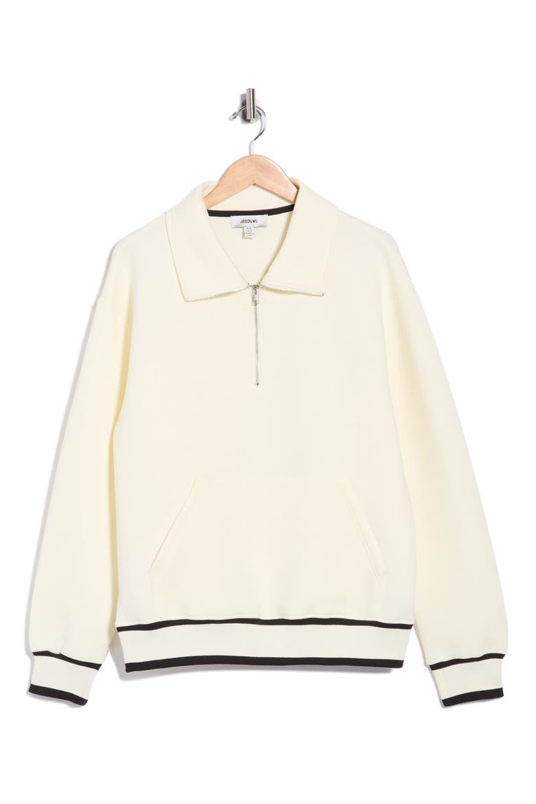Quarter-Zip Scuba Sweatshirt, Alternate, color, WHITE/ BLACK