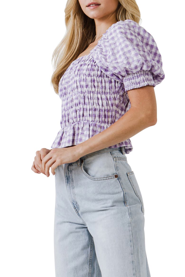 Embroidered Smocked Top, Alternate, color, PURPLE
