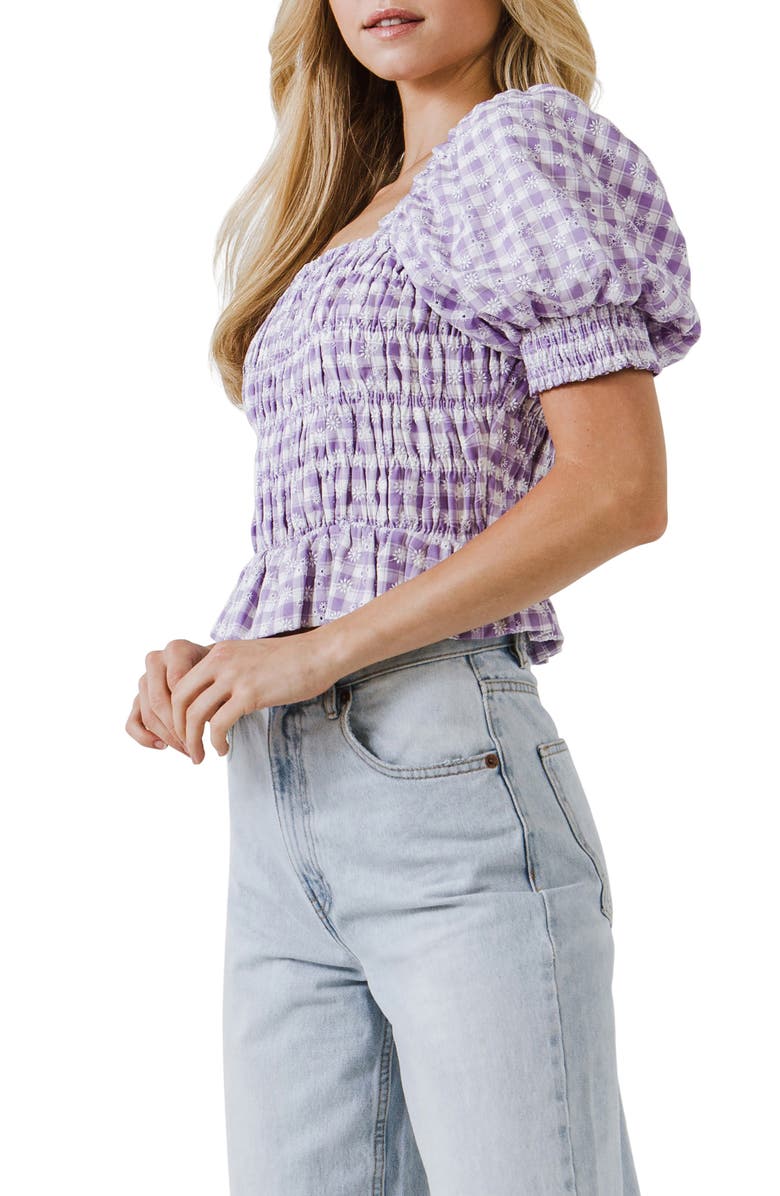 English Factory Embroidered Smocked Top, Alternate, color, Purple