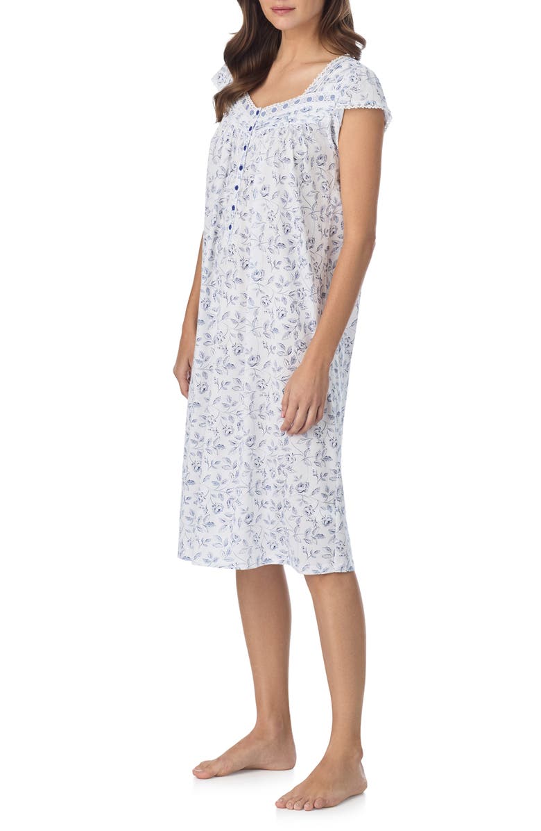 Eileen West Floral Print Cap Sleeve Waltz Nightgown, Alternate, color, White/ Navy