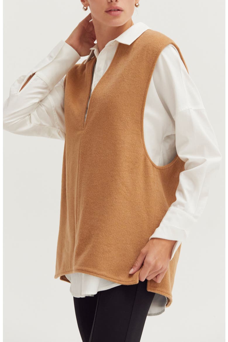 Wool Blend Felt Vest, Alternate, color, Camel