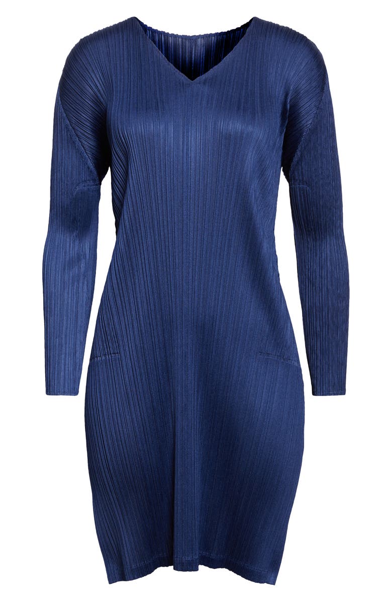 Pleats Please Issey Miyake Monthly Colors February Pleated Long Sleeve Minidress, Alternate, color, Navy