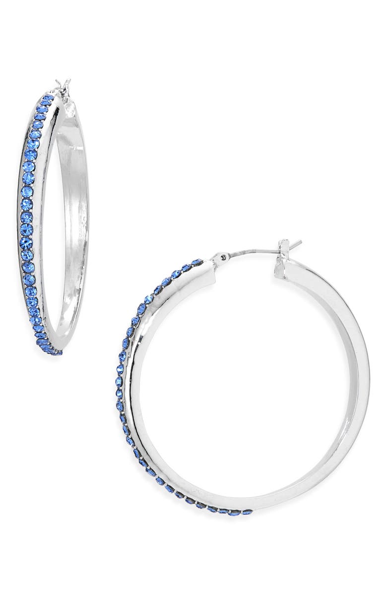 Vince Camuto Pavè Stone Hoop Earrings, Main, color, Silver Tone