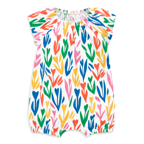 PRIMARY PRIMARY BABY FLUTTER SLEEVE SHORTIE IN RAINBOW TULIP FIELDS 