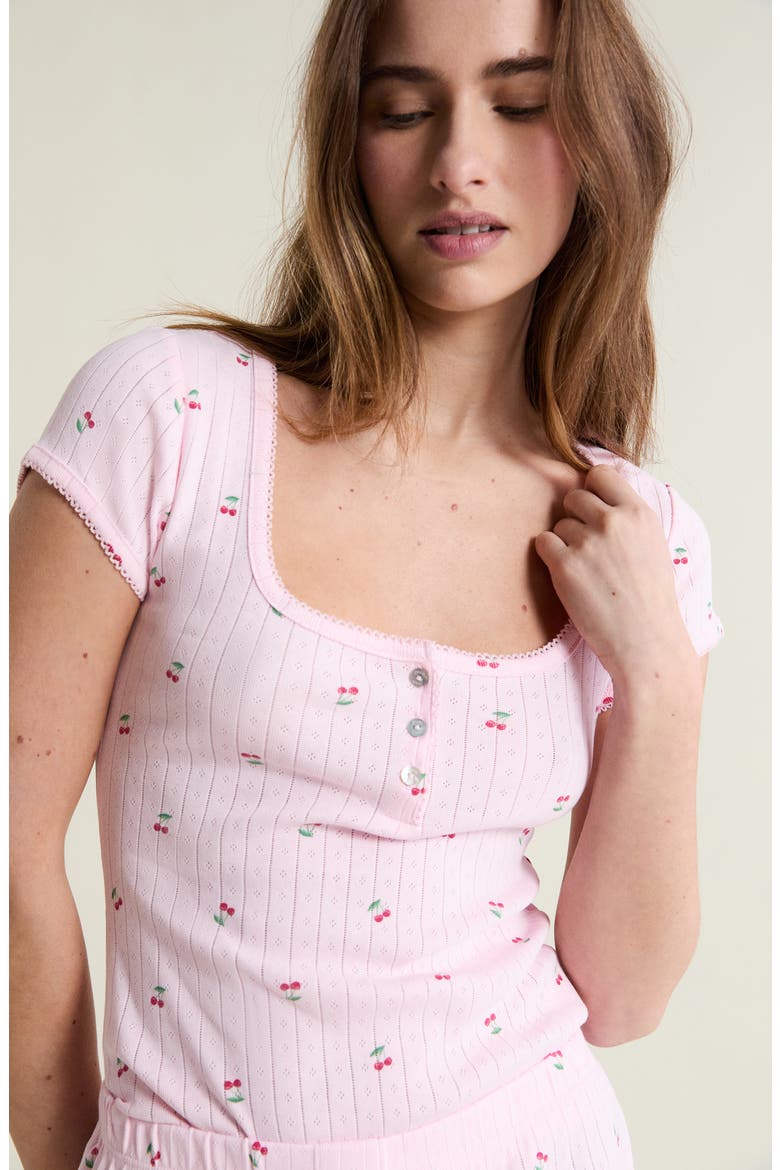 Katell Pointelle Cotton Pajama Top, Alternate, color, ROSE