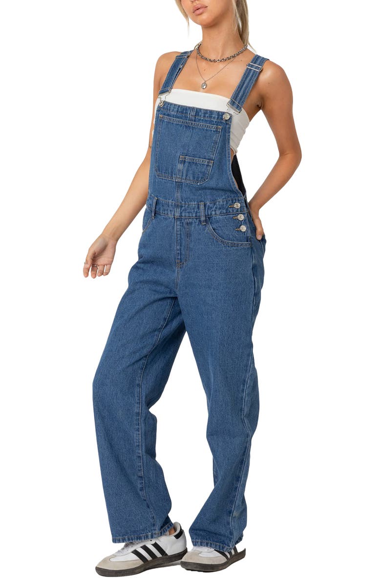 EDIKTED Rosemary Denim Overalls, Main, color, Blue-Washed