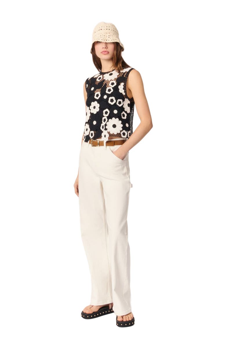 maje Floral crochet top, Alternate, color, Black / White