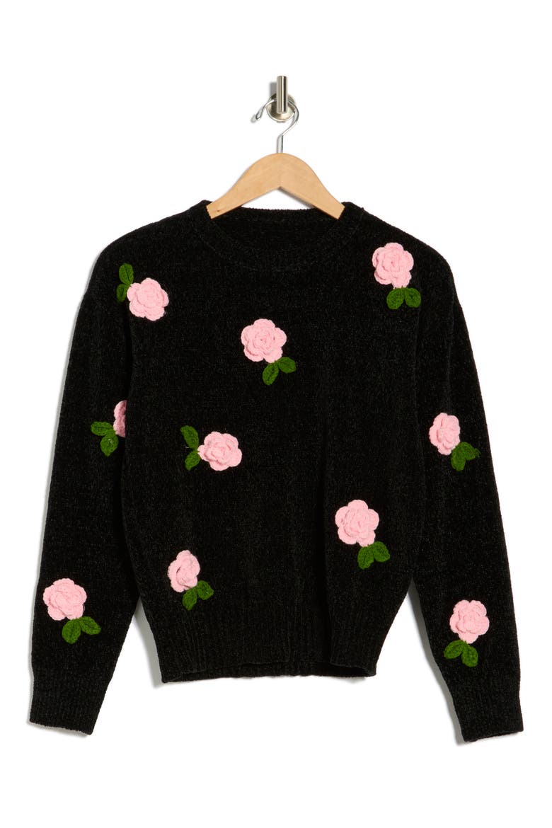 Rosie Floral Appliqué Sweater, Alternate, color, BLACK/ PEACH BEIGE