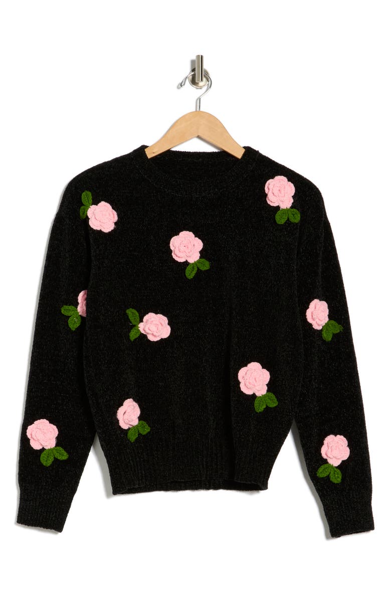 Love By Design Rosie Floral Appliqué Sweater, Alternate, color, Black/ Peach Beige