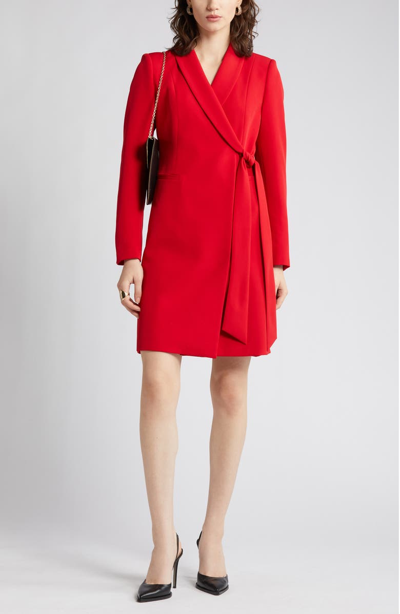 Tahari ASL Side Tie Long Sleeve Wrap Coat Dress, Main, color, Lipstick