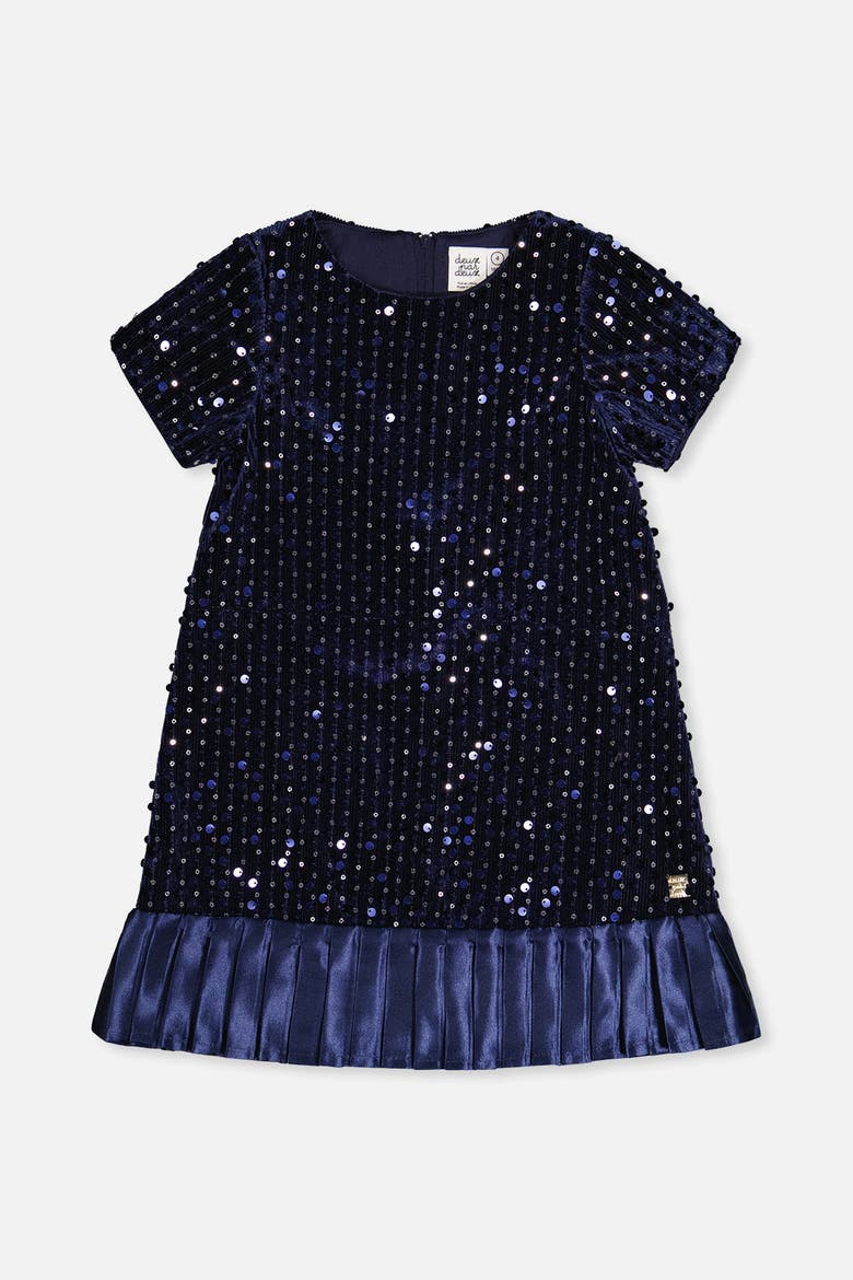 Sparkle Velour Short Sleeve A-Line Dress, Main, color, Dark Blue
