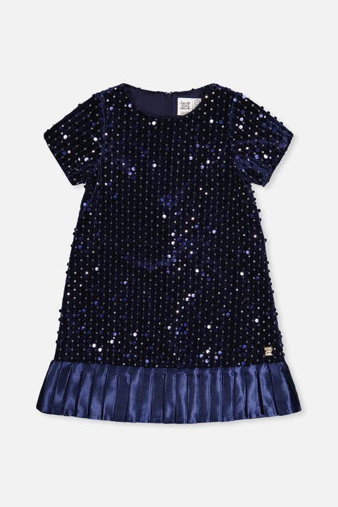 Sparkle Velour Short Sleeve A-Line Dress