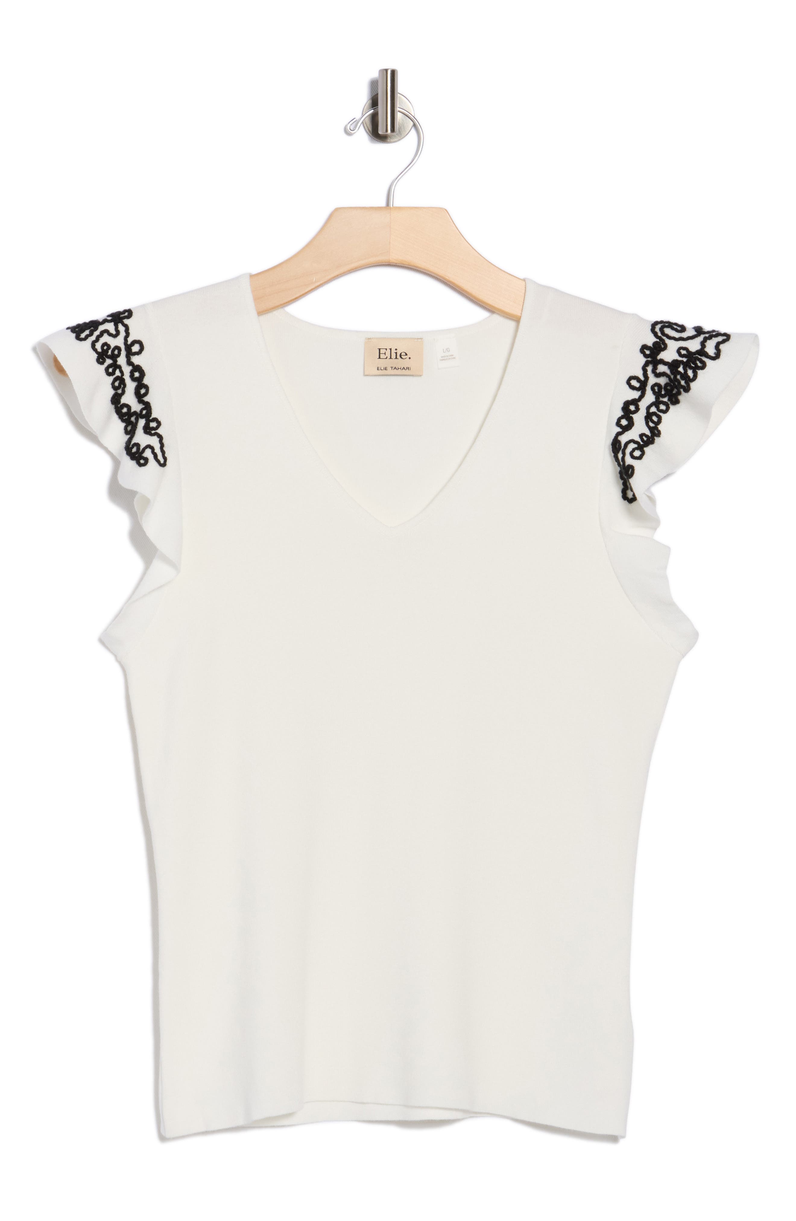 ELIE ELIE TAHARI V-Neck Ruffle Sleeve Top