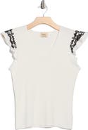 ELIE ELIE TAHARI V-Neck Ruffle Sleeve Top