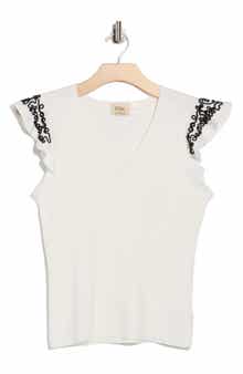 ELIE ELIE TAHARI V-Neck Ruffle Sleeve Top