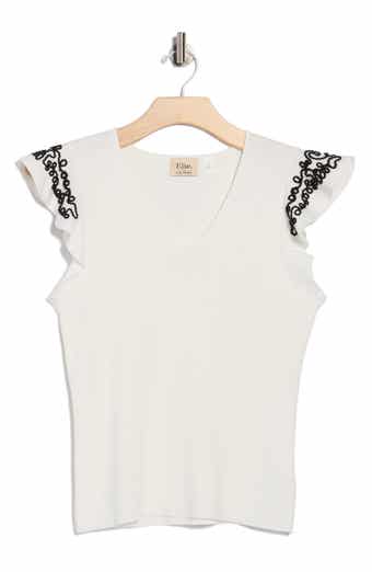 ELIE ELIE TAHARI V-Neck Ruffle Sleeve Top