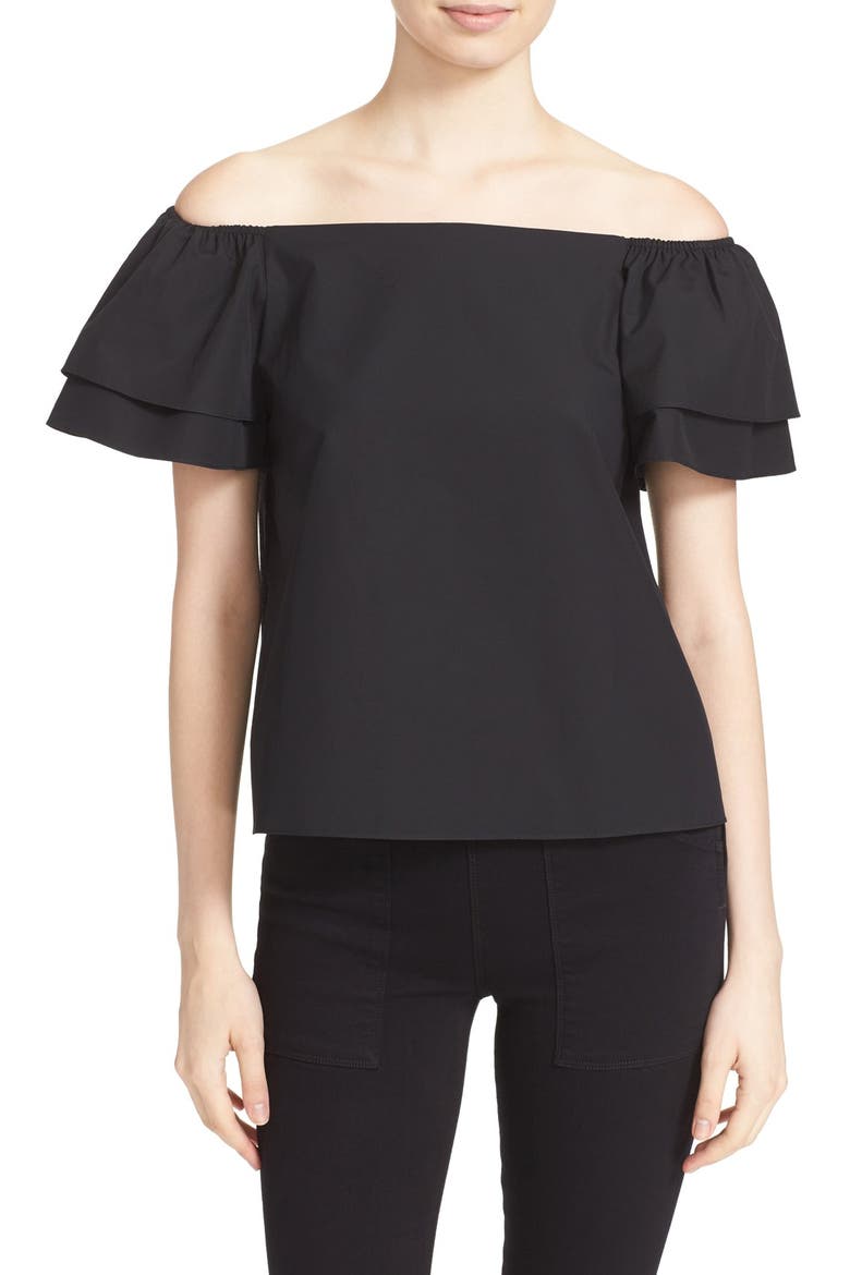 'Loryn' Off the Shoulder Cotton Blouse, Main, color, BLACK