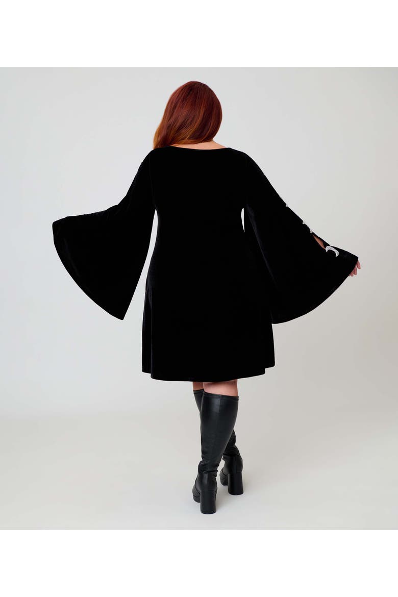 Plus Size Angel Sleeve Downtown Scene Mini Fit & Flare Dress, Alternate, color, Black w/ Crescent Moon