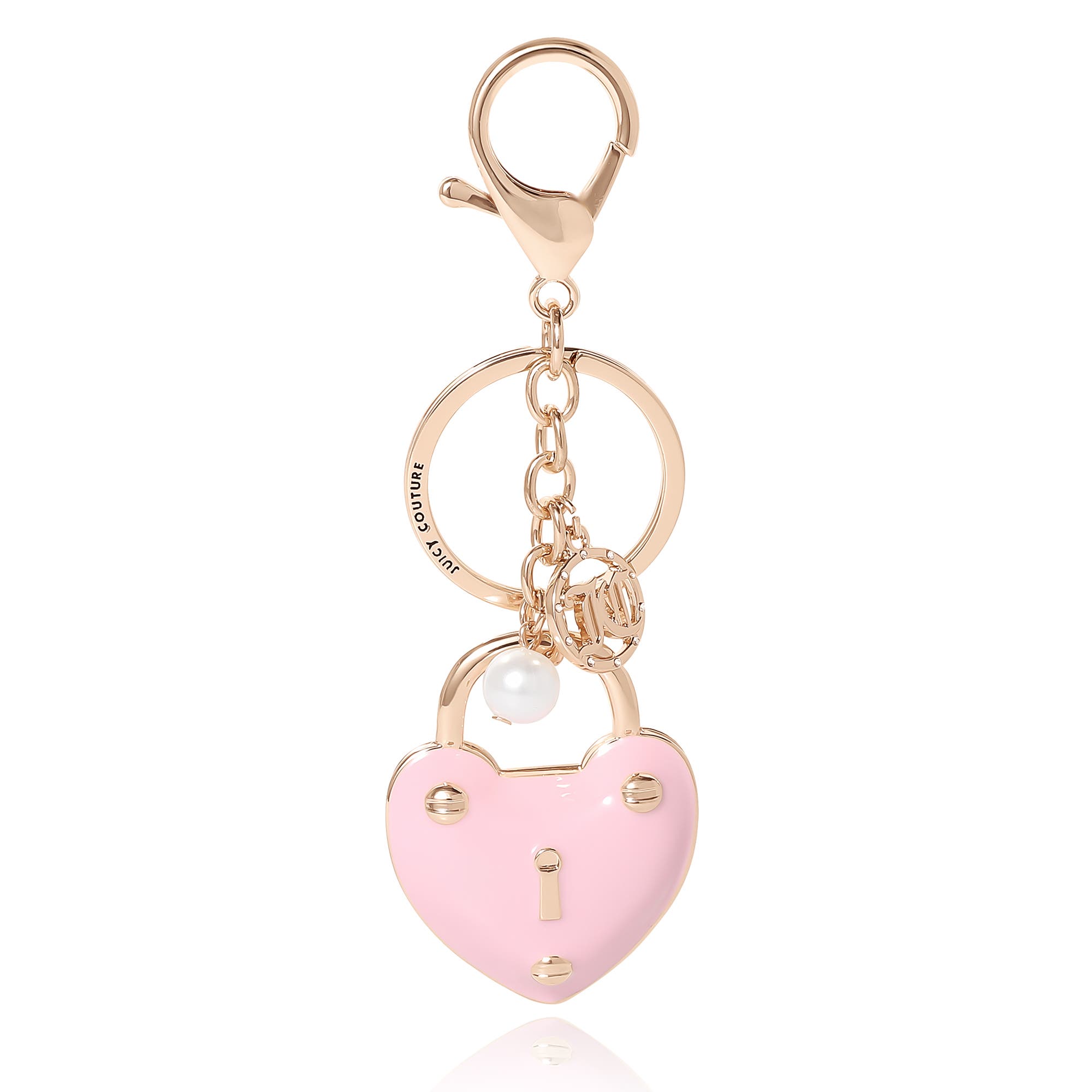 Juicy Couture Heart Lock Keychain, Main, color, Rose Gold, Pink
