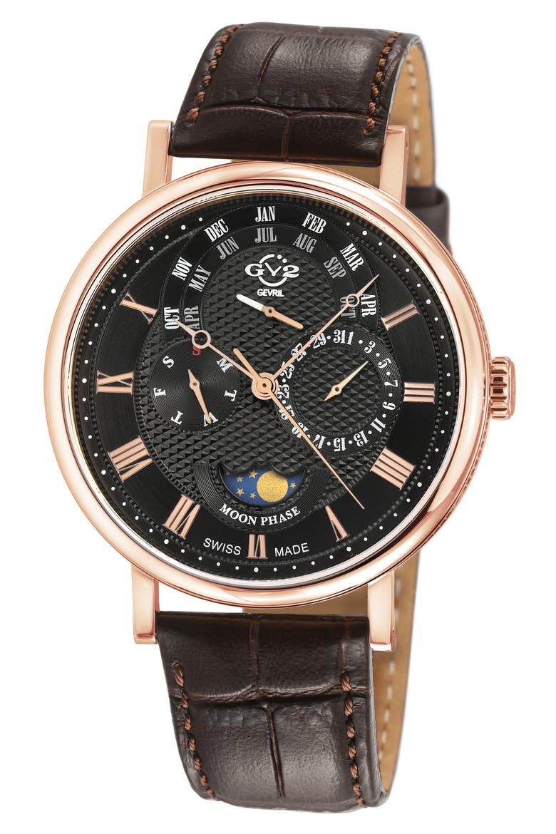 Maestro Croc Embossed Leather Strap Watch, 42mm, Main, color, BLACK