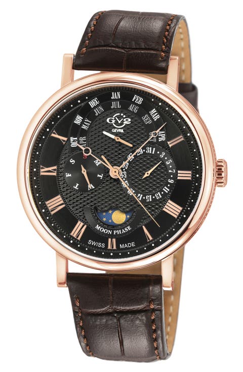 Maestro Croc Embossed Leather Strap Watch, 42mm