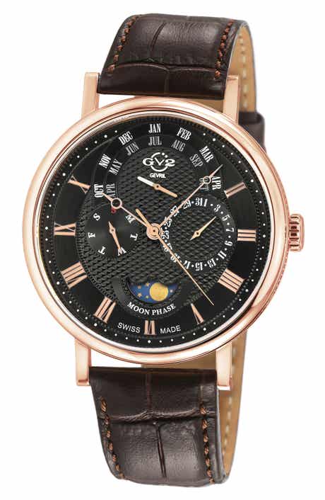 GV2 Maestro Croc Embossed Leather Strap Watch, 42mm