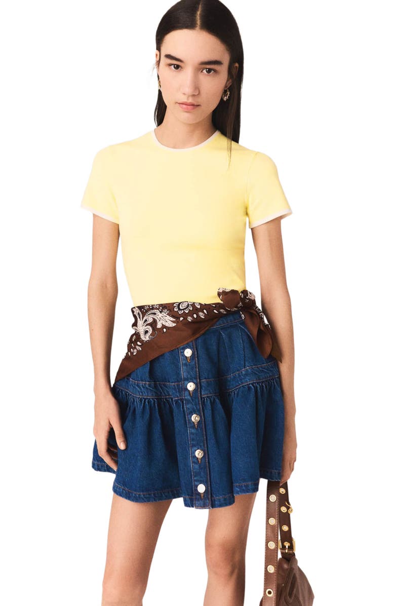 maje Round back cut-out sweater, Main, color, Pale Yellow