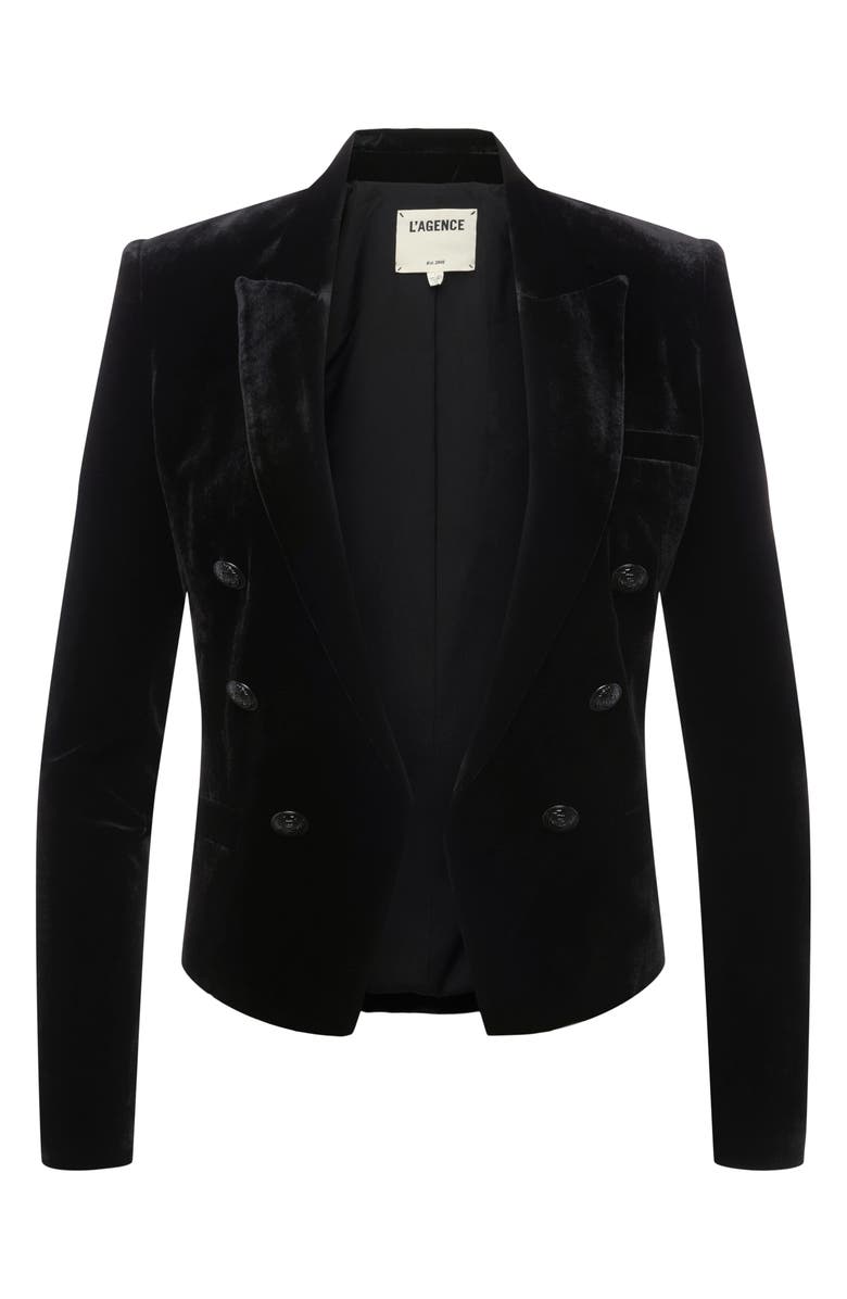 L'AGENCE Brooke Velvet Crop Blazer, Alternate, color, 