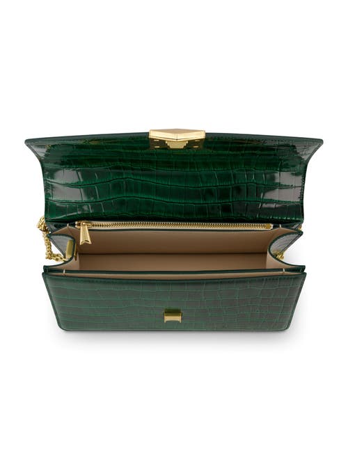 Mac Duggal Gold Plated Hardware Crocodile Leather Shoulder Bag In Deep Green