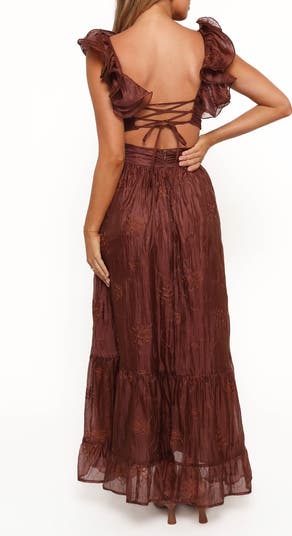 Niamh Pleated Cutout Satin Midi Dress