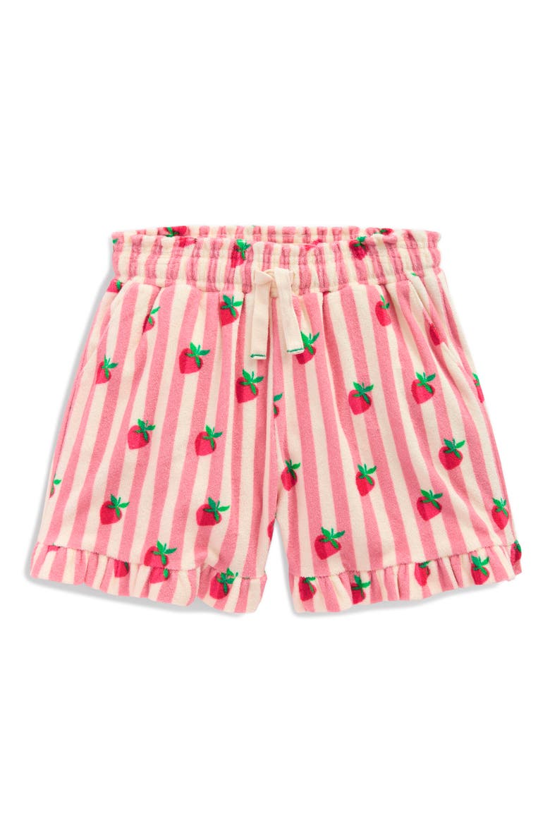 Kids' Cotton Blend Terry Ruffle Shorts, Main, color, STAWBERRY STRIPE