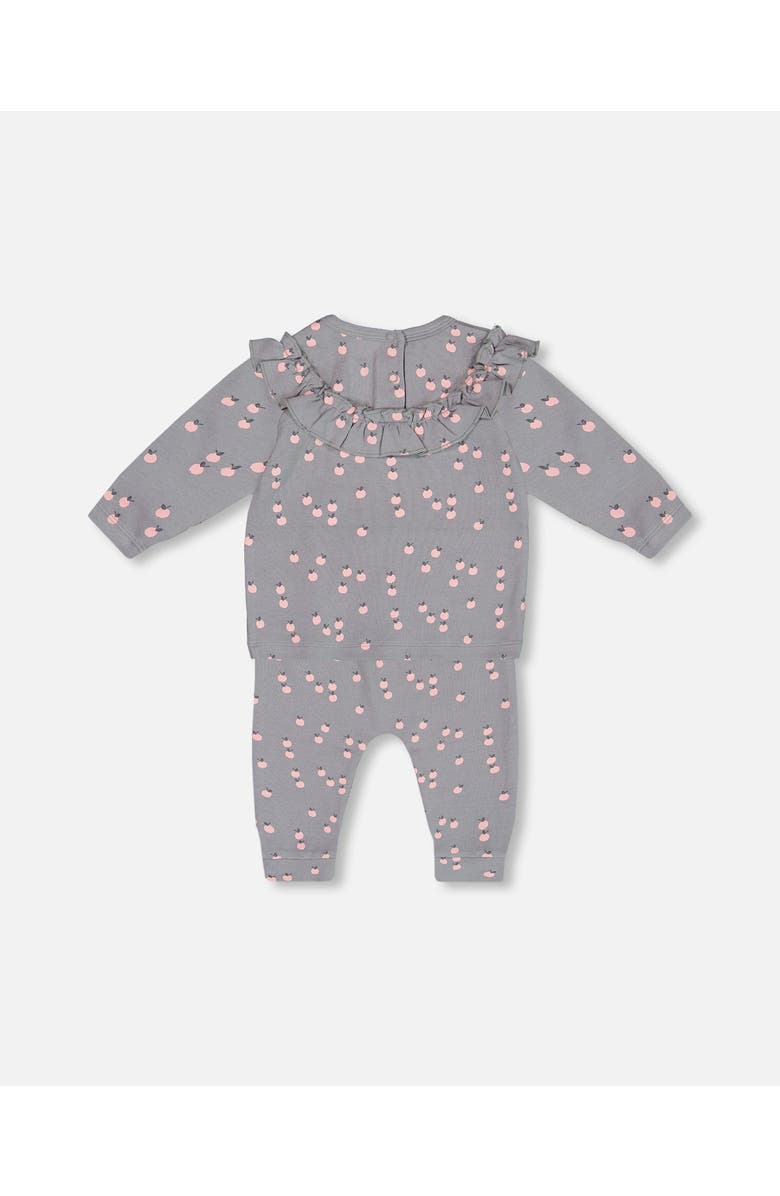 Deux par Deux Baby Girl's Printed Organic Cotton Top And Pants Set Gray With Apples, Alternate, color, 