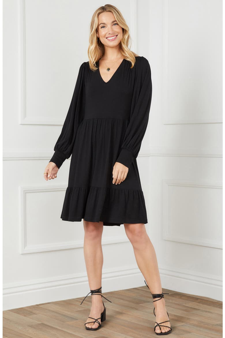 Long Sleeve Tiered Dress, Alternate, color, BLACK