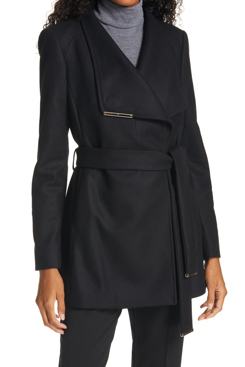 Rosess Wool & Cashmere Blend Wrap Coat, Main, color, BLACK