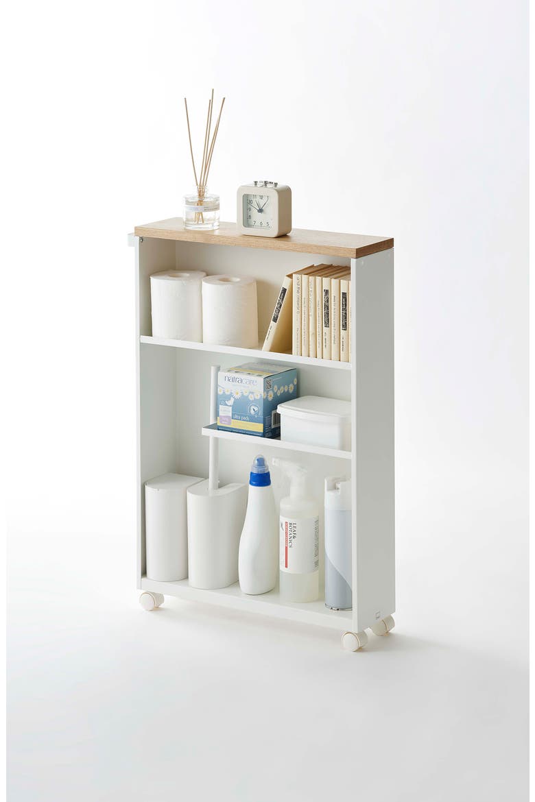 Tower Slim Rolling Bathroom Cabinet, Alternate, color, WHITE