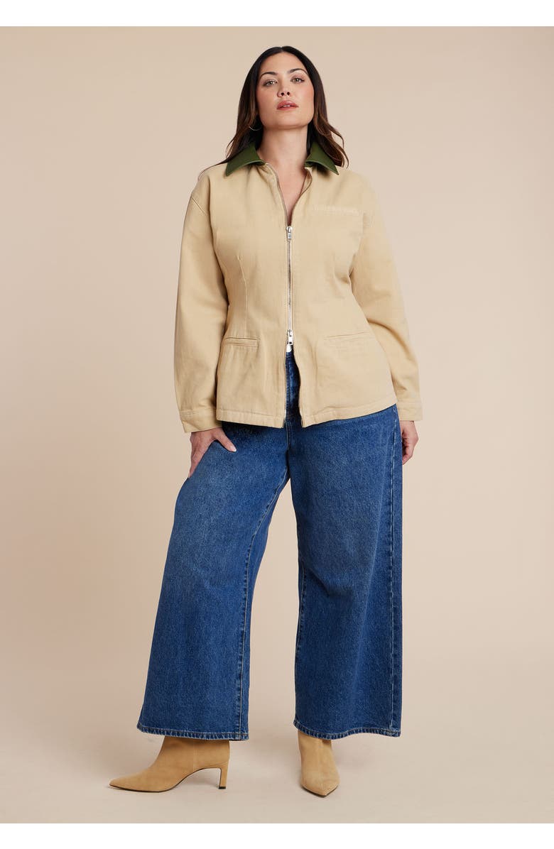 ELOQUII Nipped Waist Barn Jacket With Faux Leather Collar, Alternate, color, Ginger Root