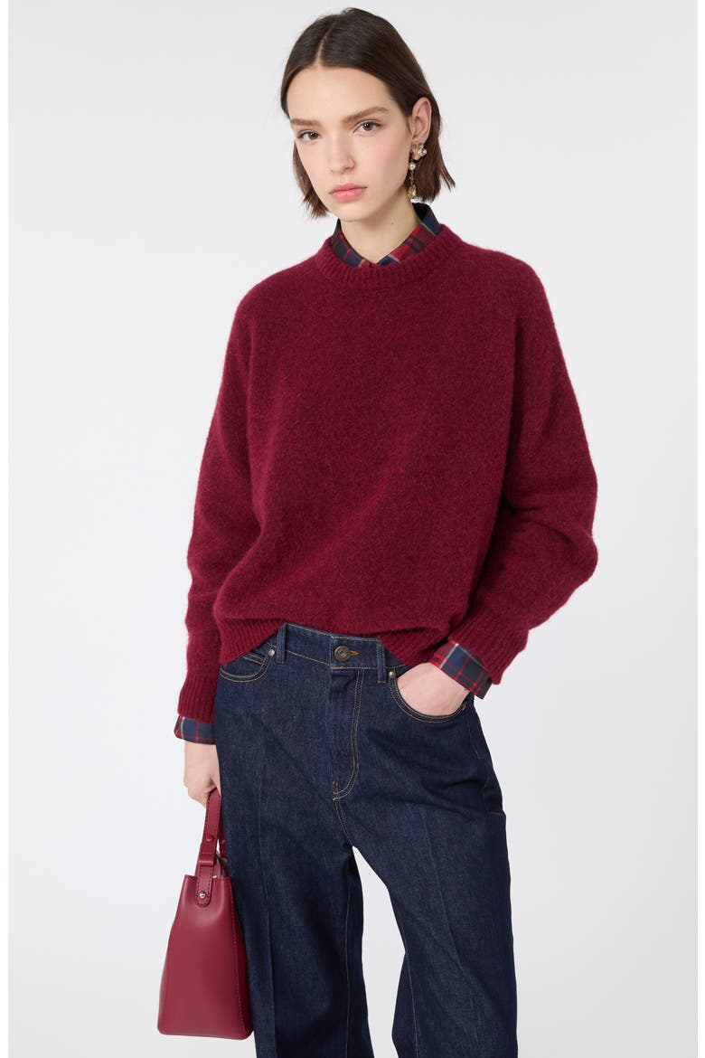 Alpaca Blend Crewneck Sweater, Alternate, color, BORDEAUX