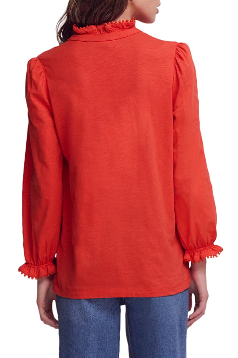 Emily Pom Detail Ruffle Button-Up Shirt, Alternate, color, AURORA RED