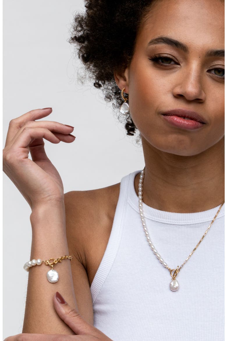 Timeless Keshi Pearl Drop Chain Necklace, Alternate, color, Yellow Gold Vermeil