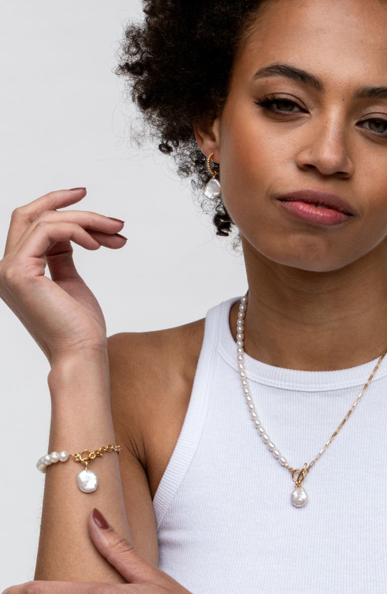 Dower & Hall Timeless Keshi Pearl Drop Chain Necklace, Alternate, color, Yellow Gold Vermeil