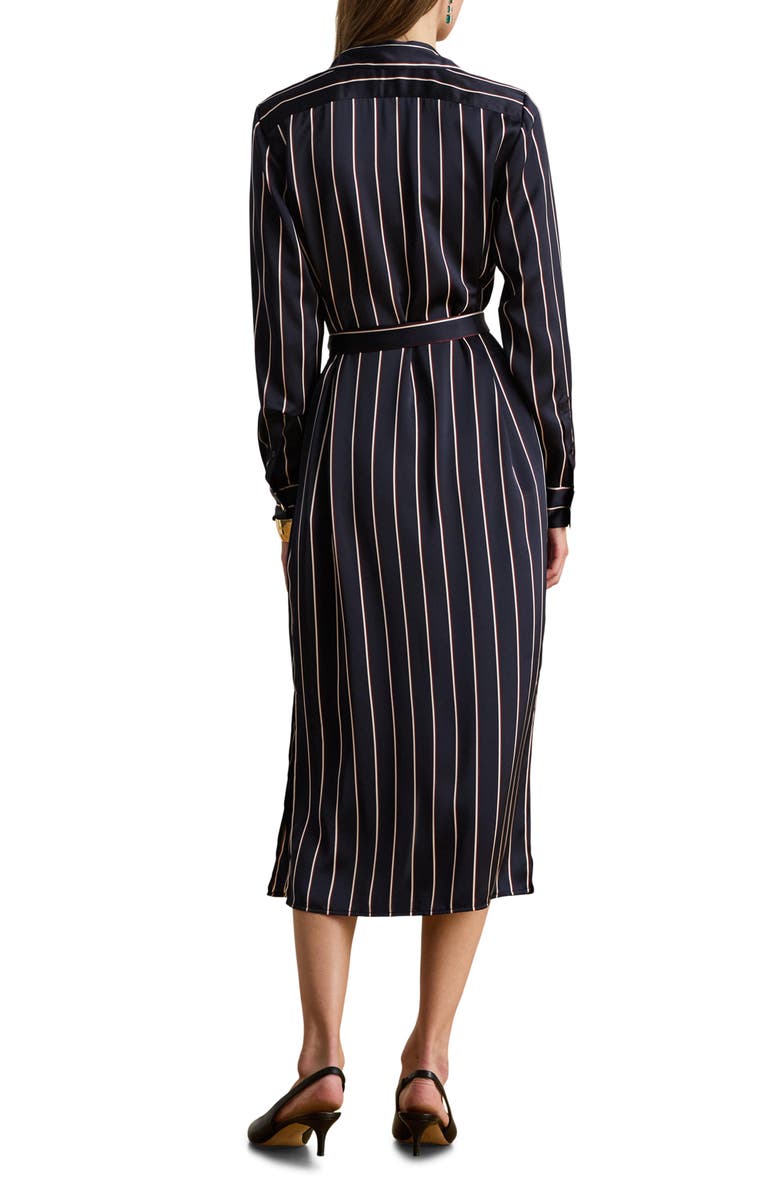 Lauren Ralph Lauren Fayella Stripe Long Sleeve Midi Shirtdress, Alternate, color, Navy/ Cream/ Garnet