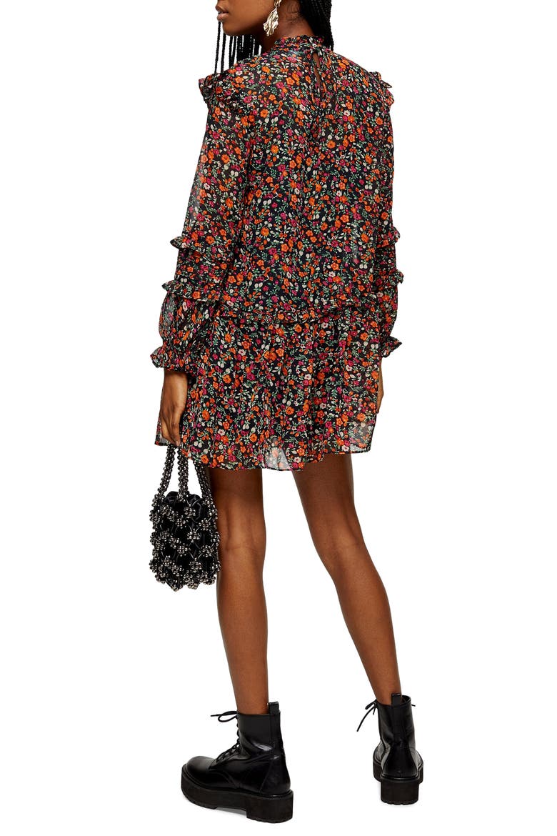 Long Sleeve Ditsy Floral Minidress, Alternate, color, BLACK MULTI