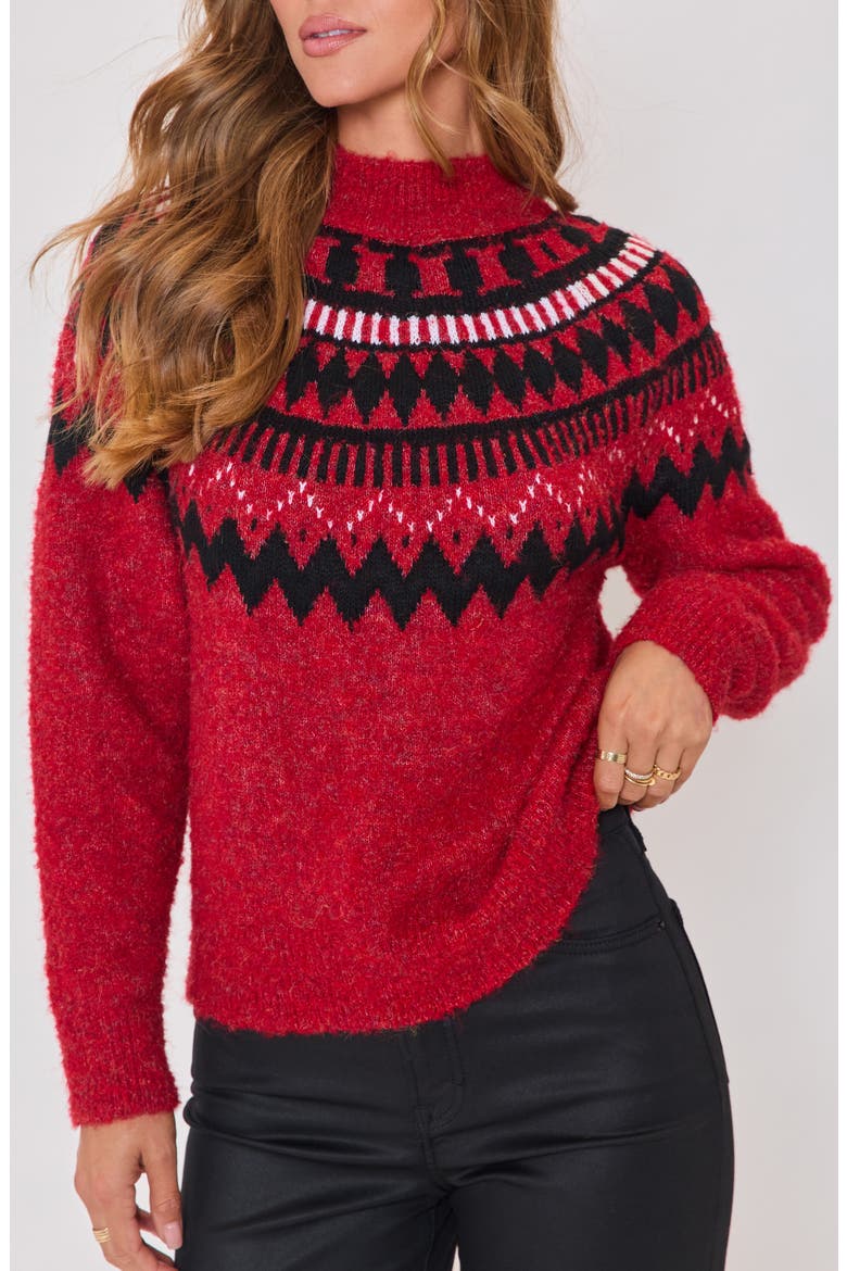 Aprés Ski Fair Isle Mock Neck Sweater, Alternate, color, RED