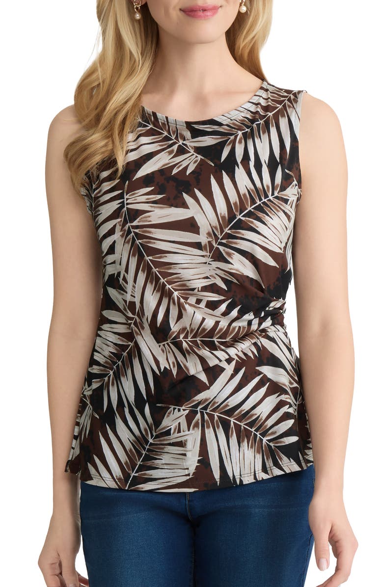 Jones New York Side Pleat Scoop Neck Tank, Main, color, Fudge Multi