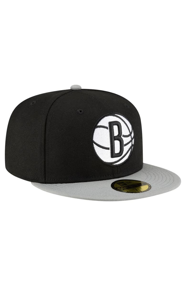 New Era Men's New Era Black/White Brooklyn Nets 2-Tone 59FIFTY Fitted Hat, Alternate, color, Black