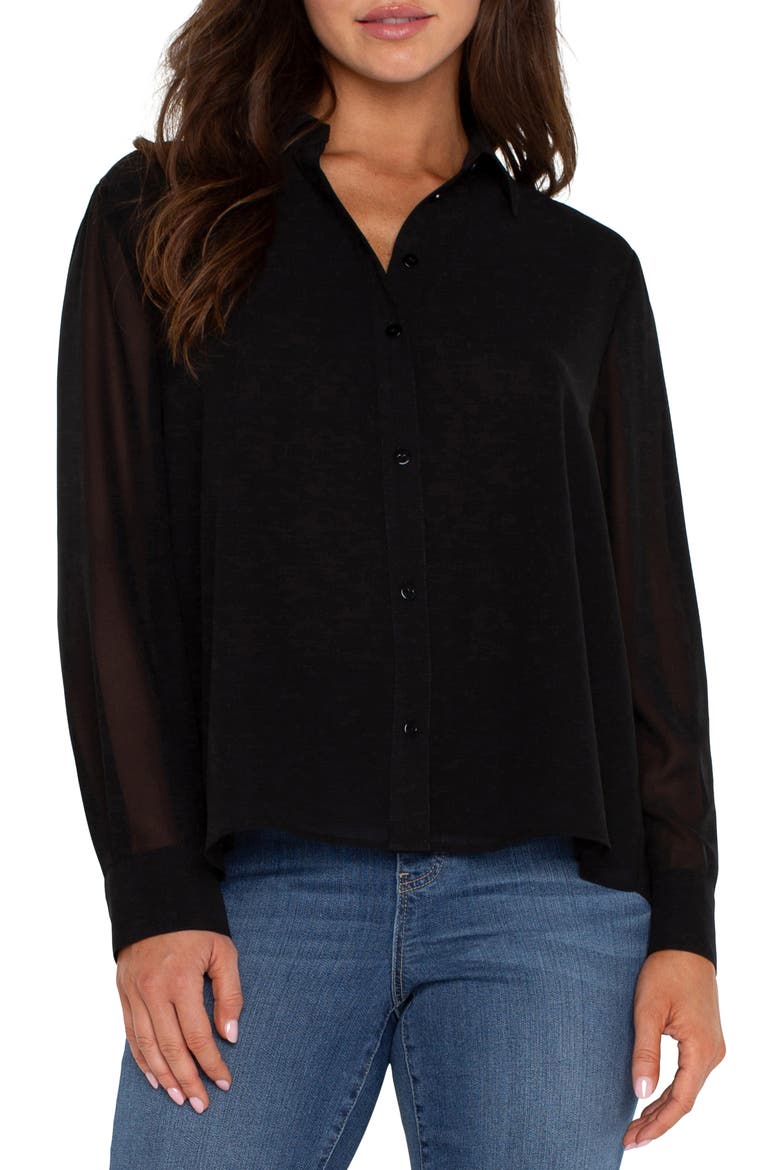 Chiffon Button-Up Shirt, Main, color, BLACK