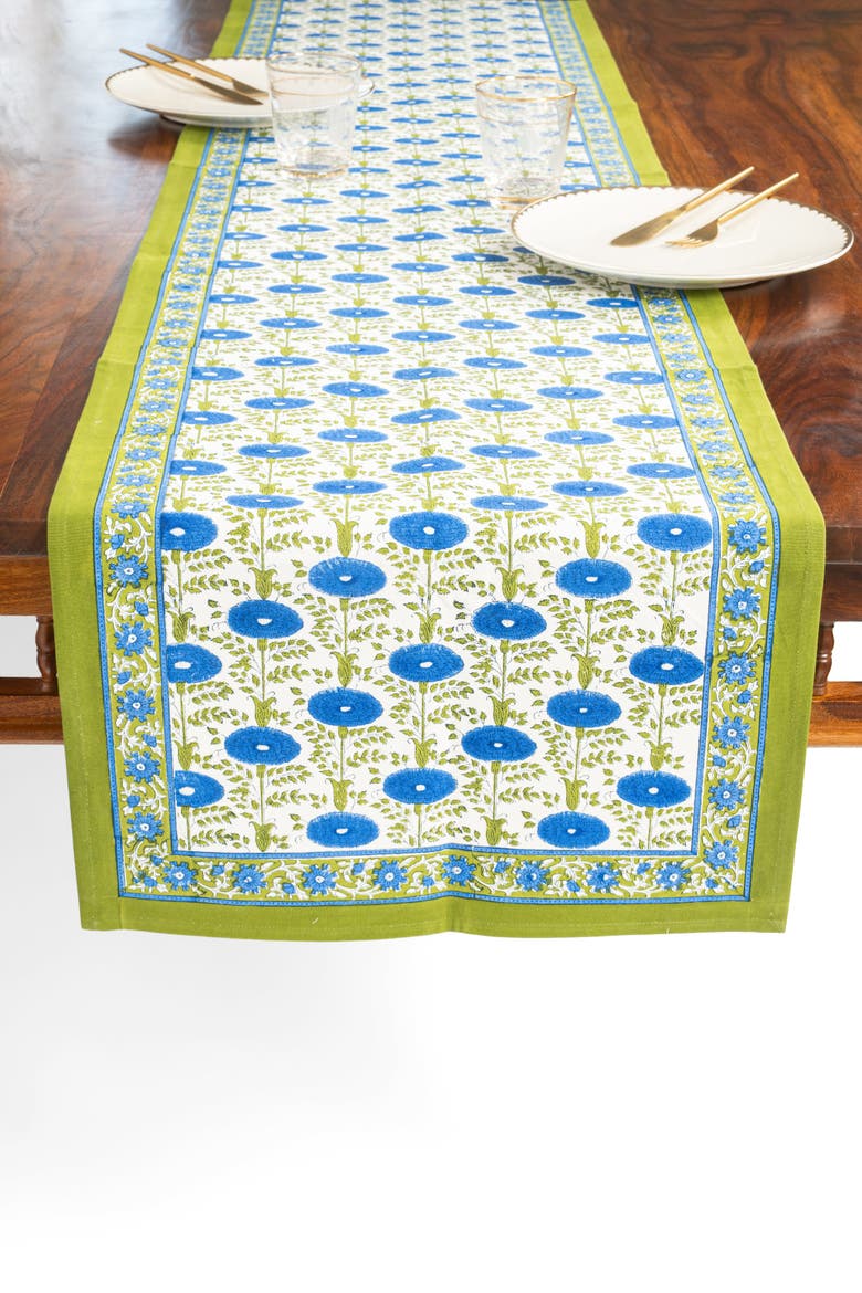 Blue Araminta Blockprint Tablerunner, Alternate, color, Blue
