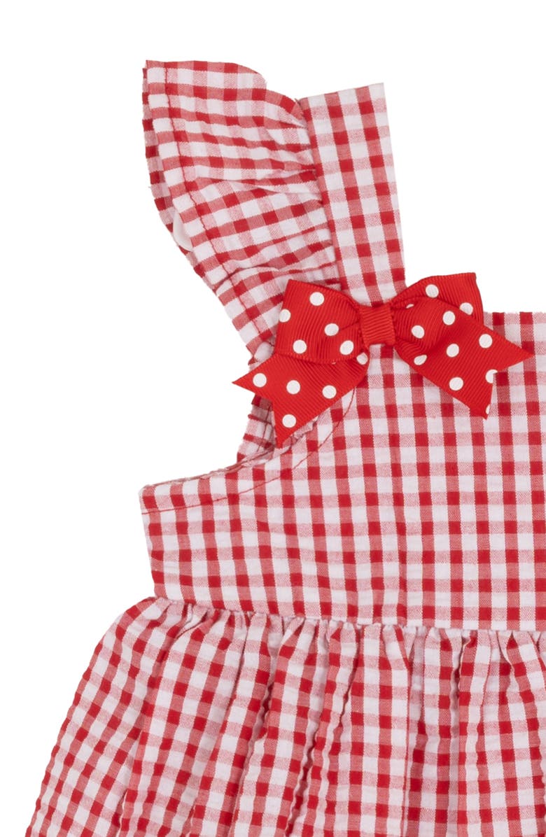 Rare Editions Strawberry Seersucker Top & Capri Leggings Set, Alternate, color, Red