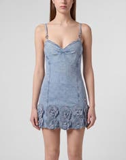 PHILIPP PLEIN Denim Mini Dress Roses Strass Women